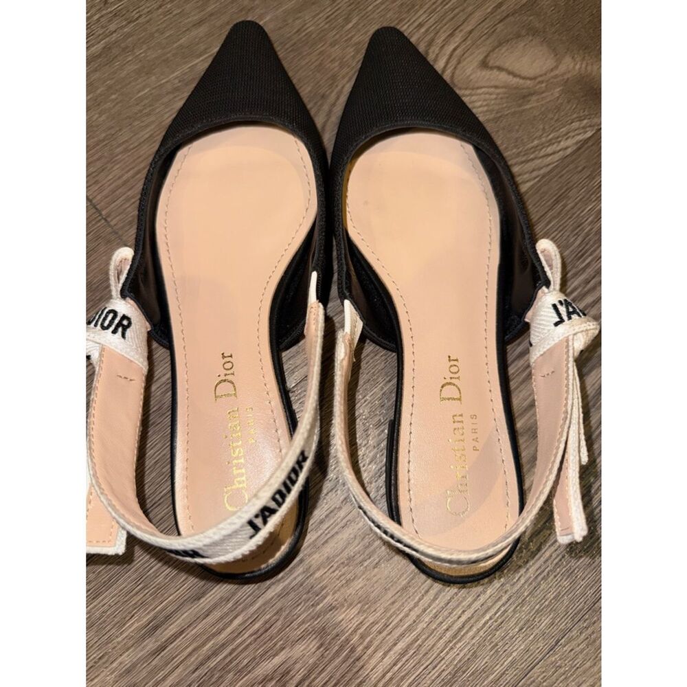 Dior Black Pointed Slingback Flats with Logo Strap - Picture 4 of 7